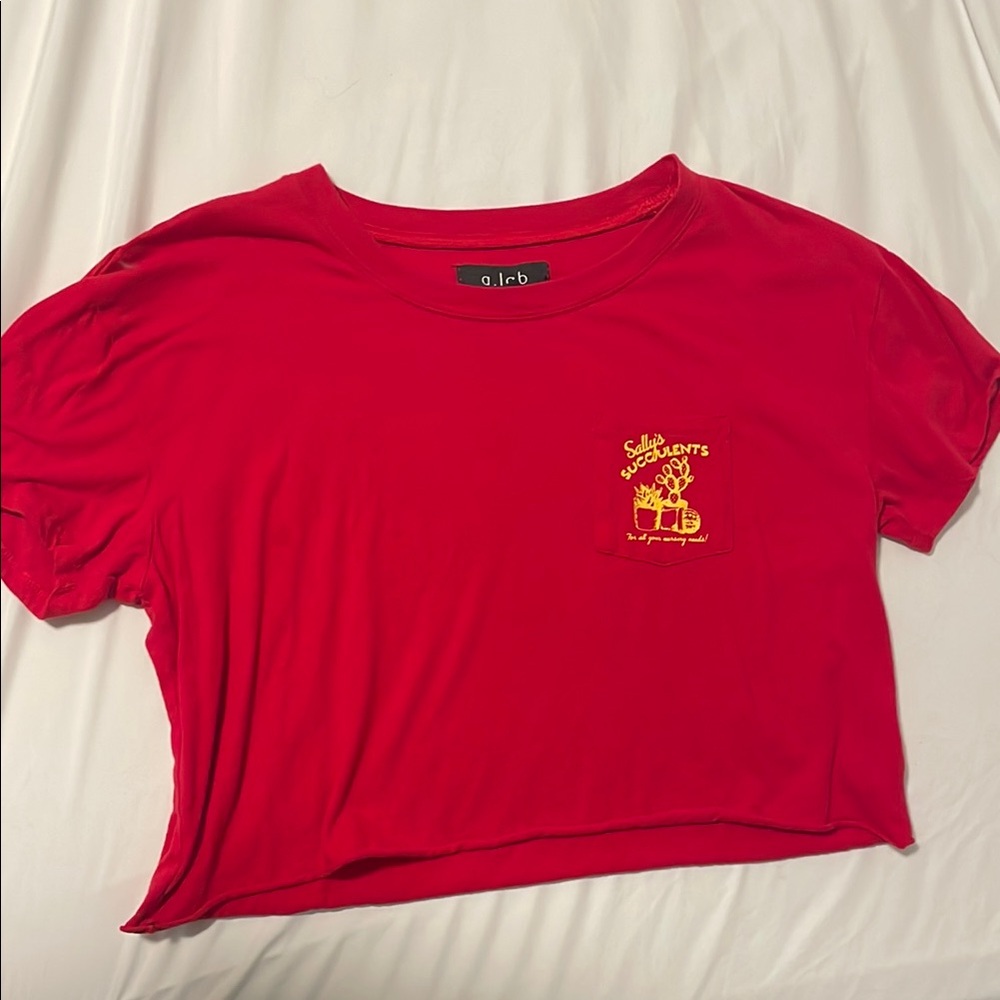 O.R.B Red Crop Top with Yellow Graphic